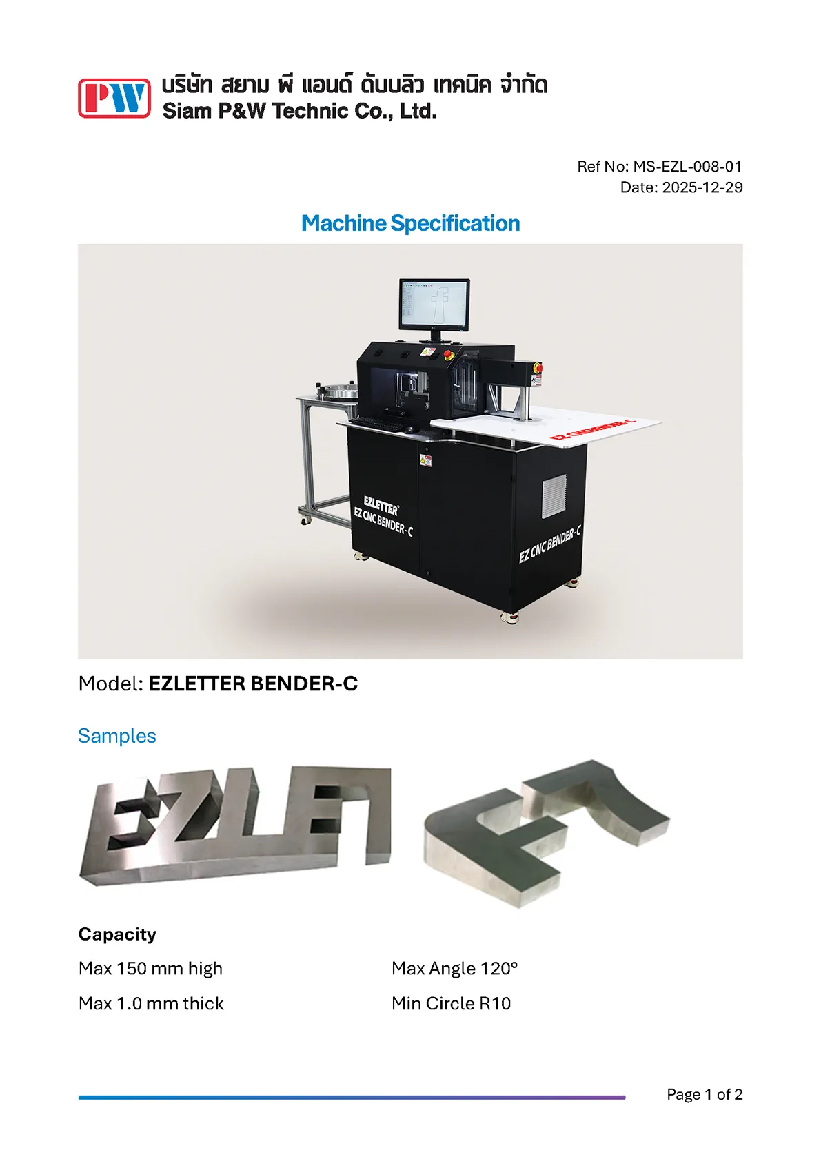 download product catalog for BENDER-C channel letter bending machine