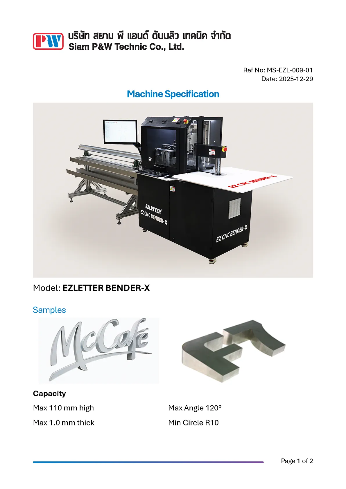 download product catalog for BENDER-X channel letter bending machine