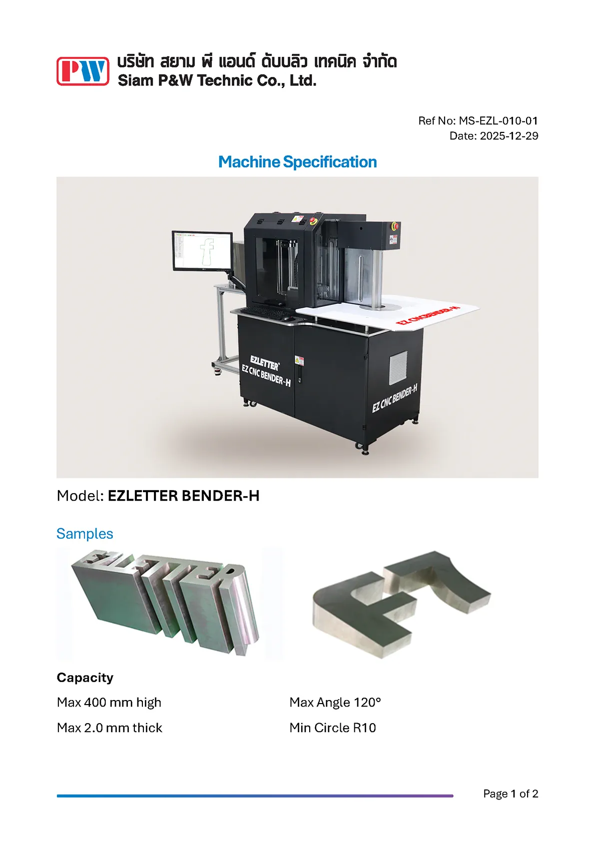 download product catalog for BENDER-H channel letter bending machine
