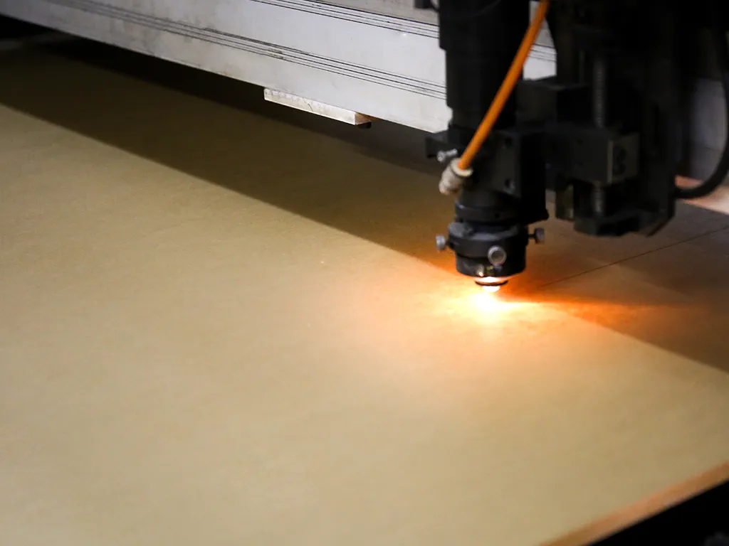close up of laser cutting machine in operation