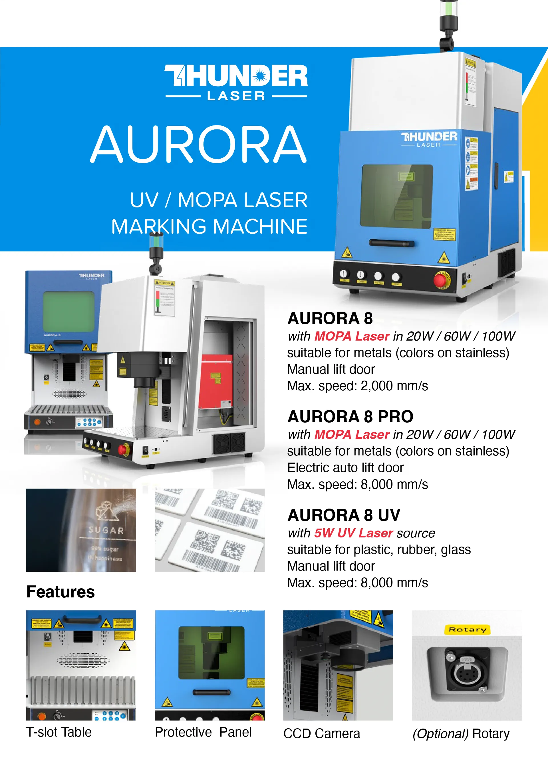 Flyer for AURORA model, laser marking machine