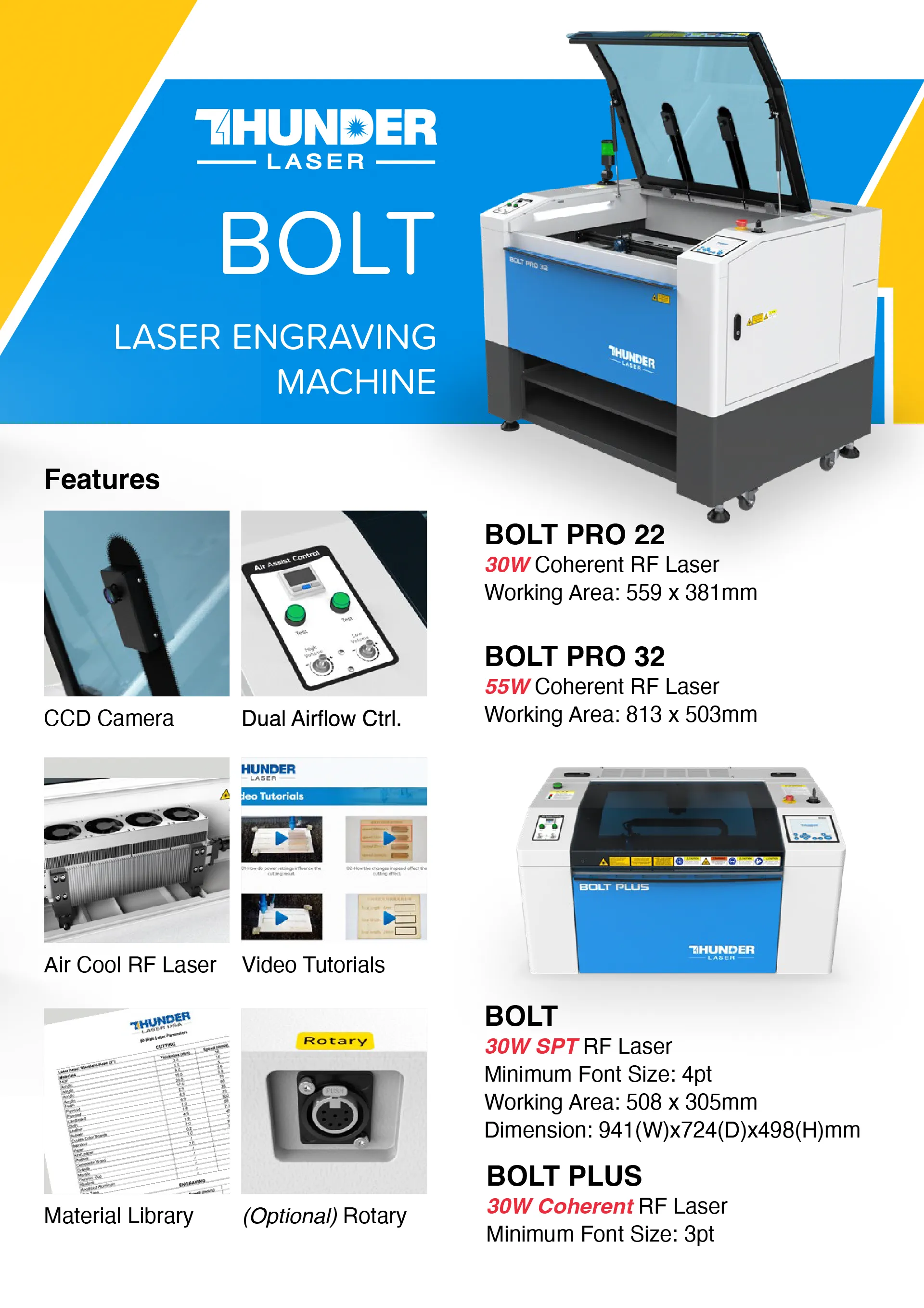 Flyer for BOLT model, laser engraving machine