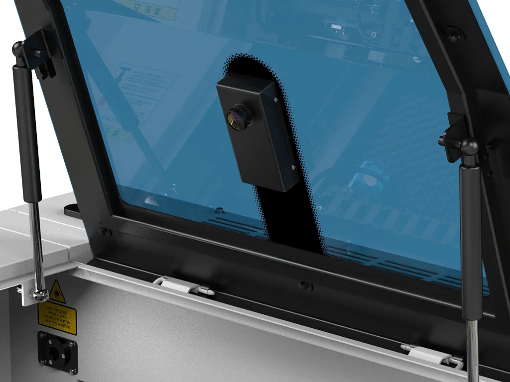 Close-up photo of a CCD camera mounted on front panel of BOLT laser engraving machine