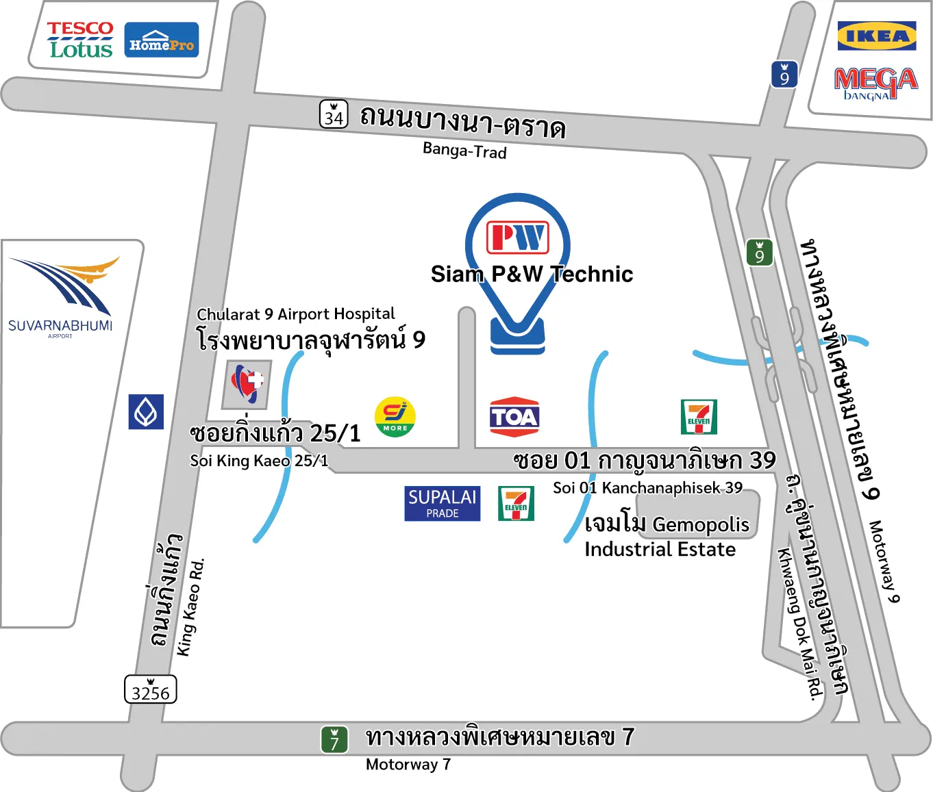Map of Siam P&W Technic head office at 399/60